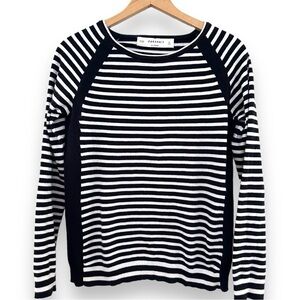 ZARA | Women’s Striped Knit Crewneck Long Sleeve Sweater Black White Raglan L
